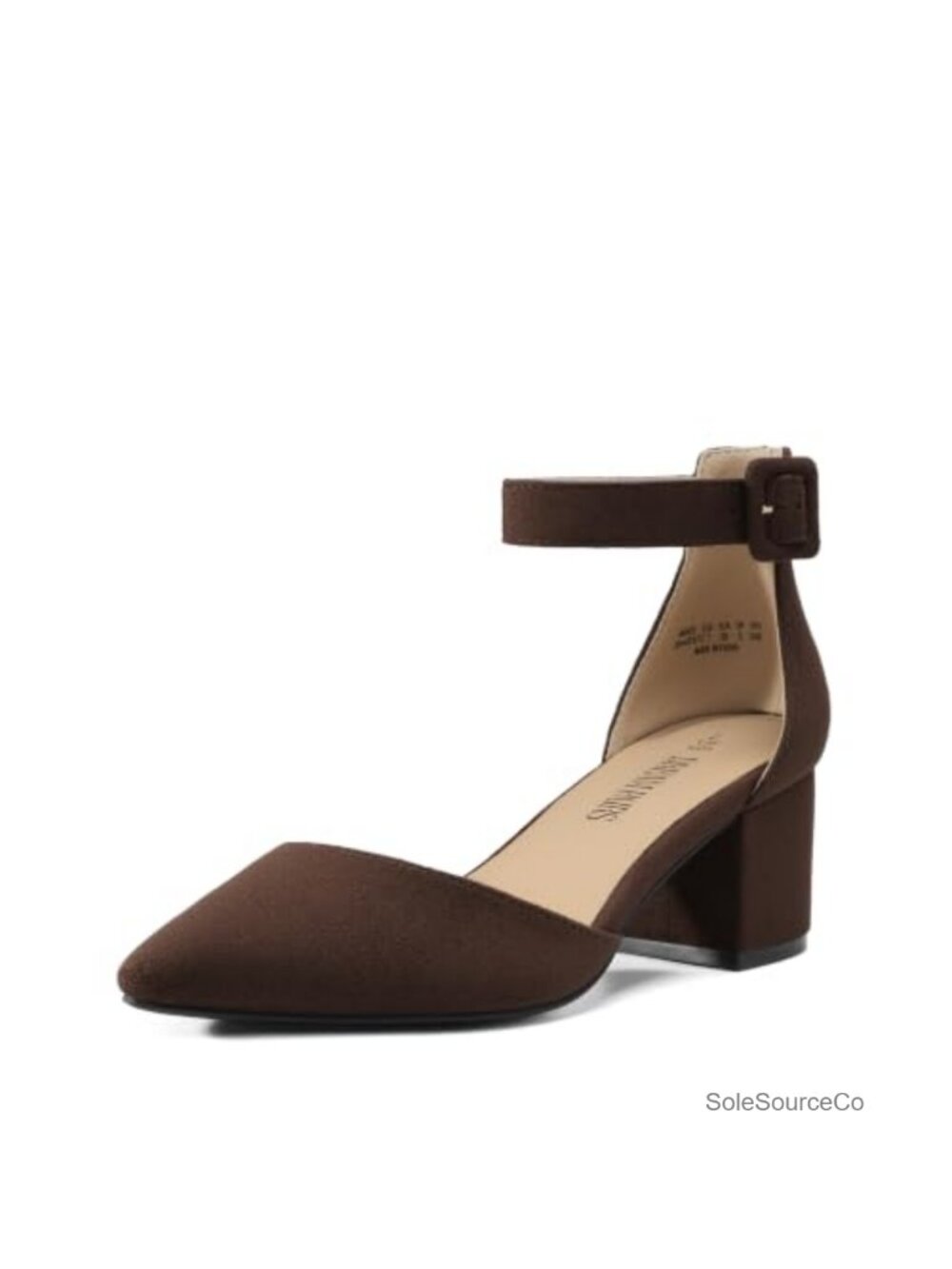 Pointed Toe Low Chunky Heel Pumps with Latex Insole & Adjustable Ankle Buckle